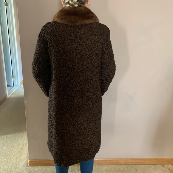 Vintage KARAKUL & Mink Collar Chocolate Brown Andrea Toronto Fur Coat - Picture 6 of 12